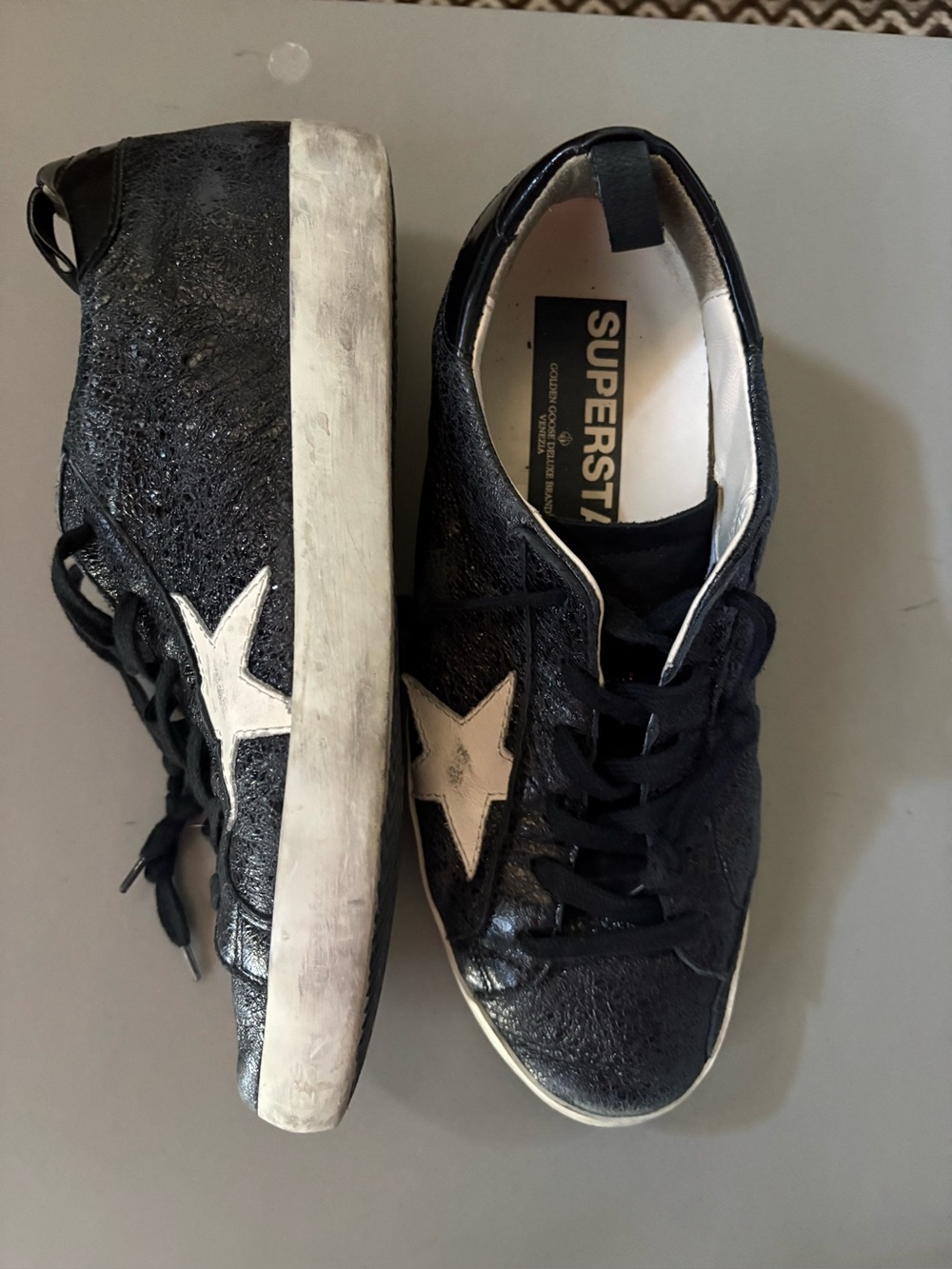 Golden Goose Black and White Superstar Low-Top Sneakers